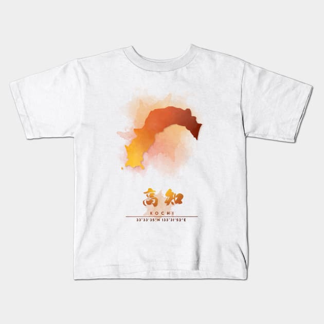 Kochi Watercolor Map Kids T-Shirt by Takeda_Art